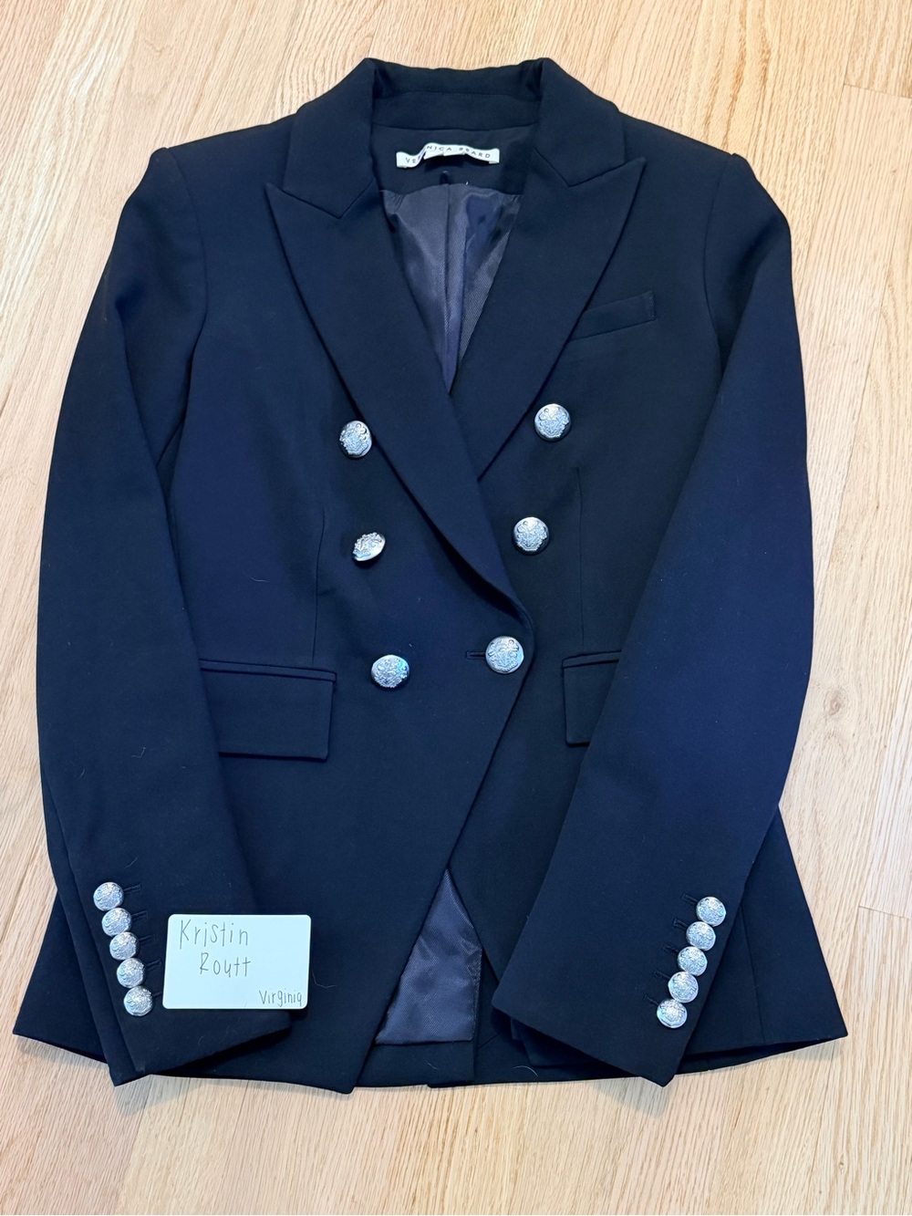 Veronica Beard Black Double-Breasted Blazer with Silver-Tone Buttons